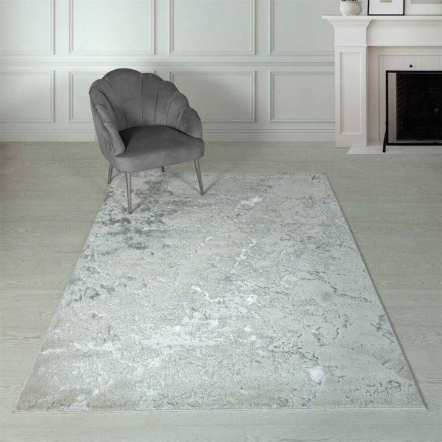 Large Silver Rug with Marble Effect - 340 x 240 cm - Aurora
