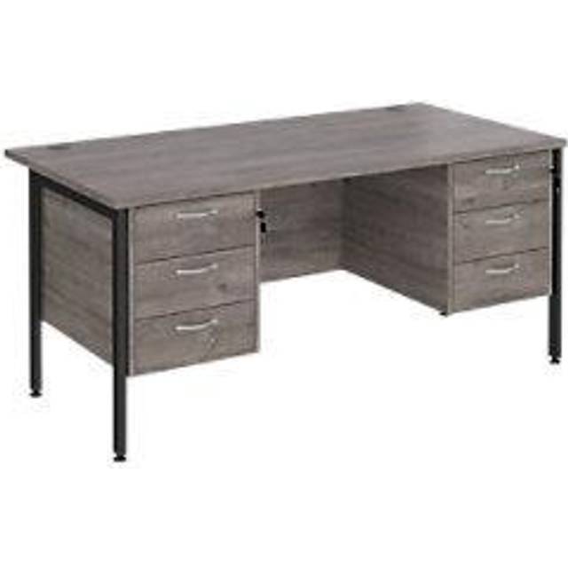Maestro 25 straight desk 1600mm x 800mm with two x 3 drawer pedestals - black H-frame leg, grey oak top
