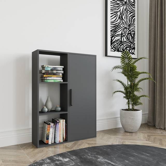Decorotika Patrick Standard Bookcase Bookshelf Shelving Unit Display Unit With Cabinet - Anthracite, Black