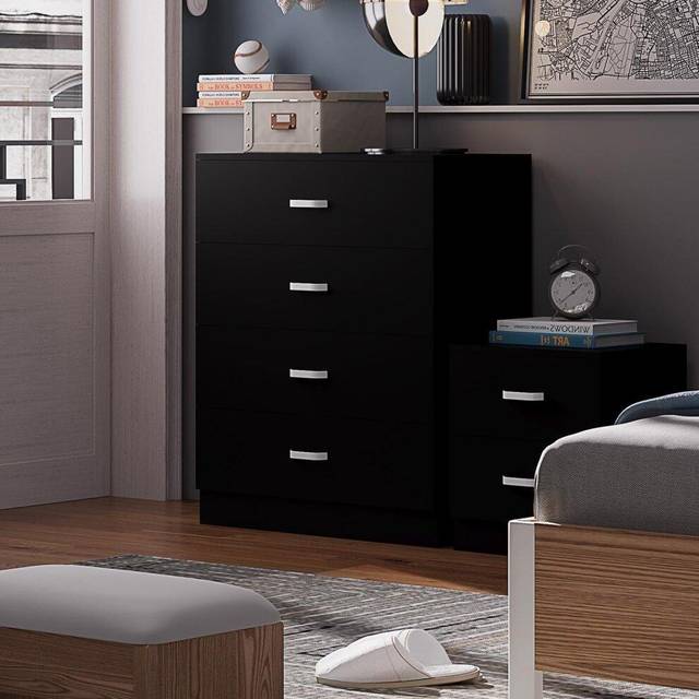 Fwstyle - Tunis 4 Drawer Chest Of Drawers Matt Black Sideboard with Metal T-Bar Handles