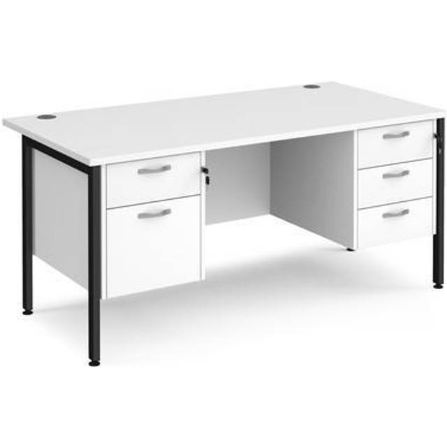 Office Desk | Rectangular Desk 1600mm With Double Pedestal | White Top With Black Frame | 800mm Depth | Maestro 25 MH16P23KWH