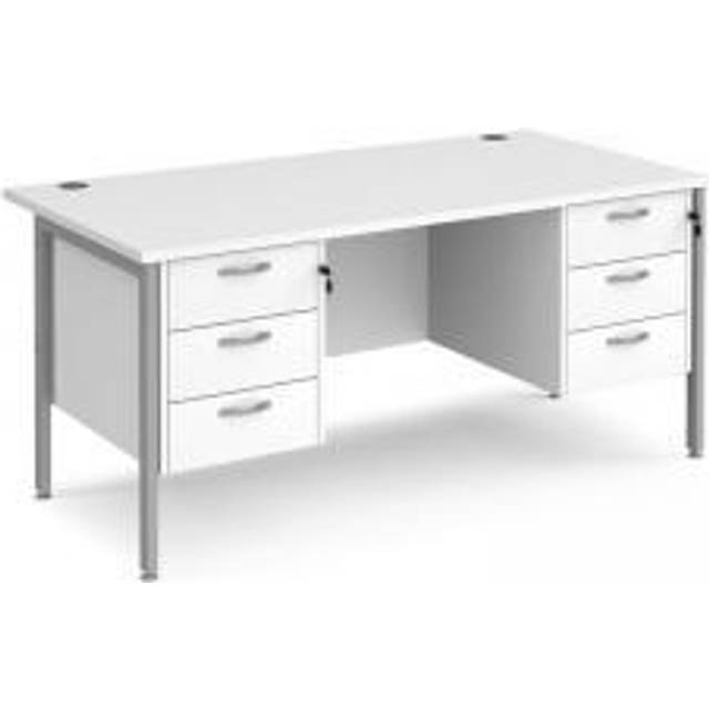 Office Desk | Rectangular Desk 1600mm With Double Pedestal | White Top With Silver Frame | 800mm Depth | Maestro 25 MH16P33SWH
