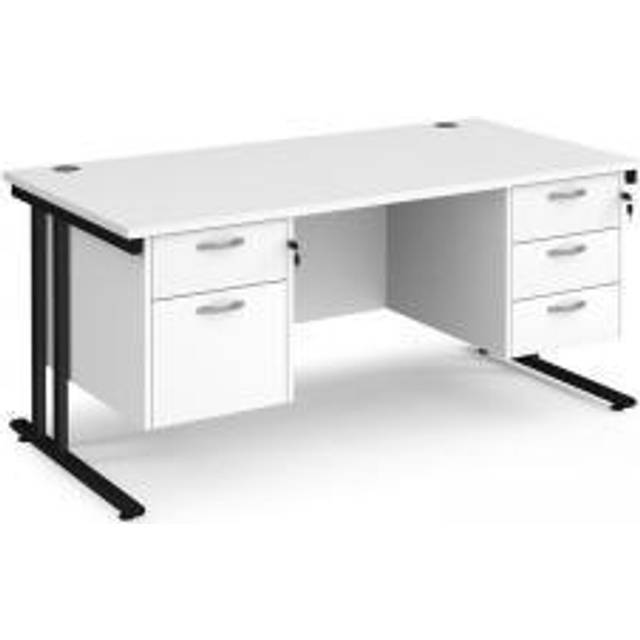 Office Desk | Rectangular Desk 1600mm With Double Pedestal | White Top With Black Frame | 800mm Depth | Maestro 25 MC16P23KWH