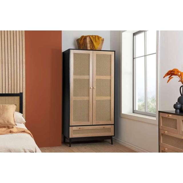 Birlea Croxley 2 Door 1 Drawer Rattan Wardrobe - Black