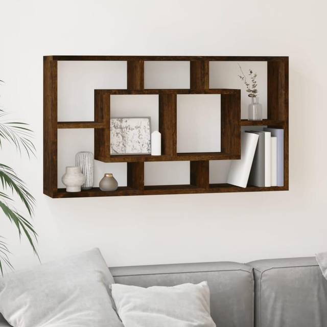 vidaXL Wall Display Shelf 8 Compartments Smoked Oak - Brown