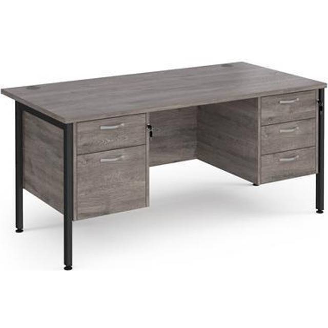 Maestro 25 straight desk 1600mm x 800mm with 2 and 3 drawer pedestals - black H-frame leg, grey oak top