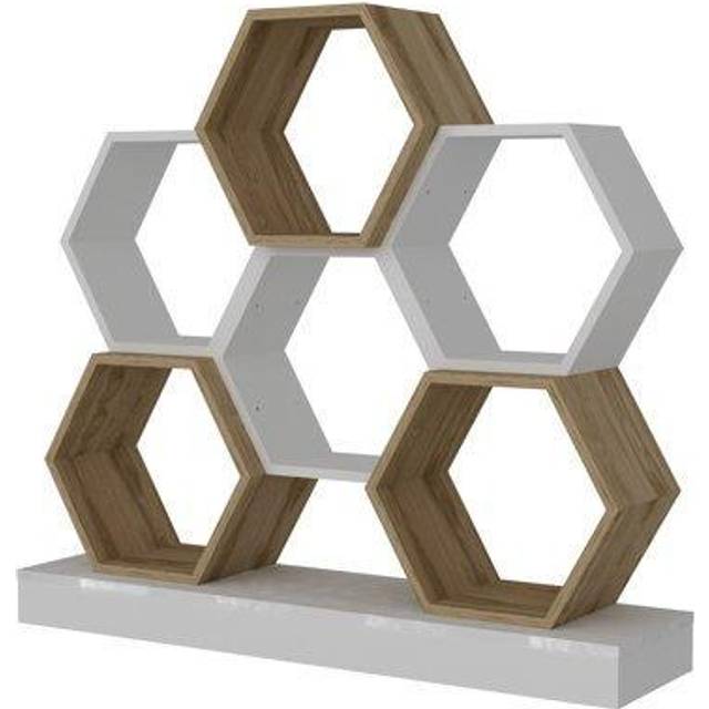 Decorotika Flower 120 Cm Wide Hexagonal Bookcase Bookshelf Display - White And Oud, Multi