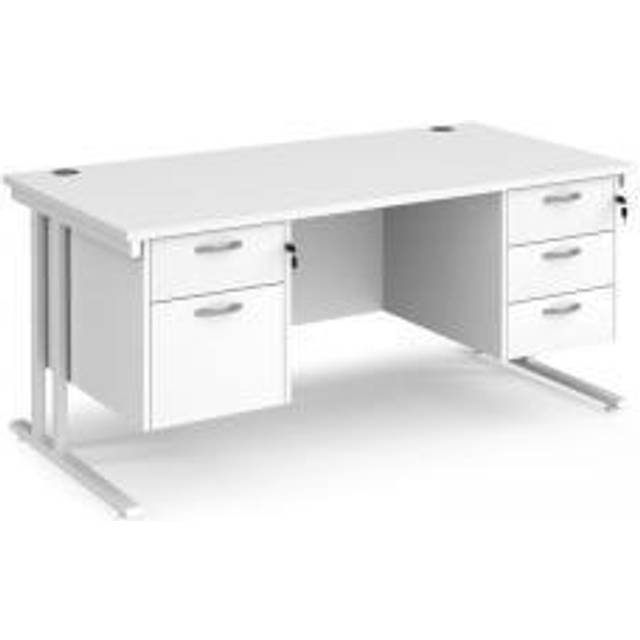 Office Desk | Rectangular Desk 1600mm With Double Pedestal | White Top With White Frame | 800mm Depth | Maestro 25 MC16P23WHWH