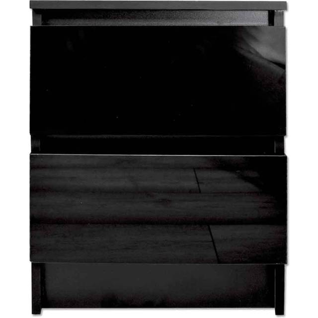 FWStyle Stora 2 Drawer Bedside Table - Black Gloss, Black
