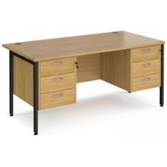 Office Desk | Rectangular Desk 1600mm With Double Pedestal | Oak Top With Black Frame | 800mm Depth | Maestro 25 MH16P33KO