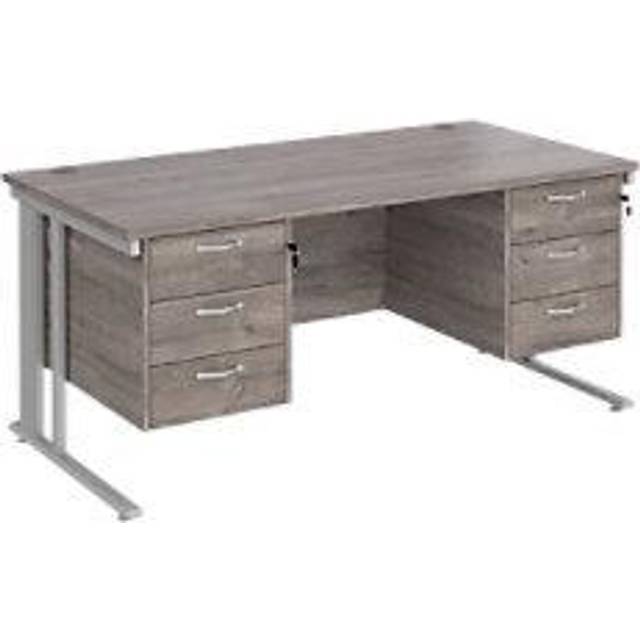 Maestro 25 straight desk 1600mm x 800mm with two x 3 drawer pedestals - silver cable managed leg frame, grey oak top