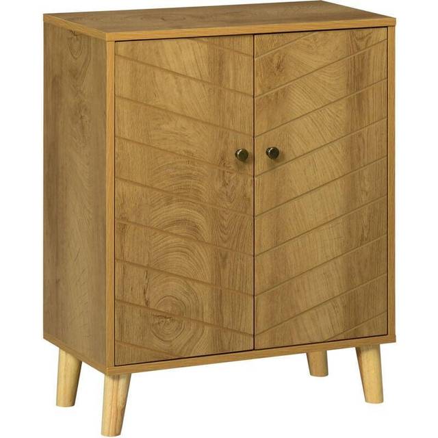 Homcom Vintage Storage Cabinet With Double Chevron Doors And Pine Wood Legs, Side Cabinet, Natural Wood Effect