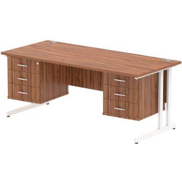 Impulse 1800x800 Desk Walnut White Cantilever Leg + 2x Fixed Pedestal