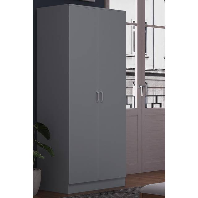 Tunis 2 Door Wardrobe Grey Bedroom Furniture Cupboard Metal T-Bar Handles