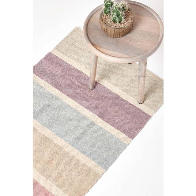 Cotton Chenille Striped Hall Runner Blue Beige Purple Grey Natural, 66 x 200 cm - Pink