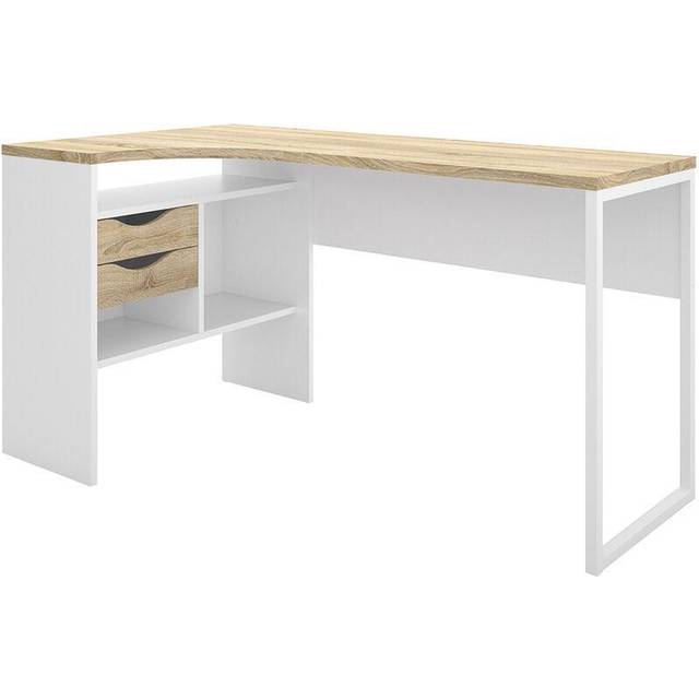 Function Plus Corner Desk 2 Drawers In White And Oak Effect, White