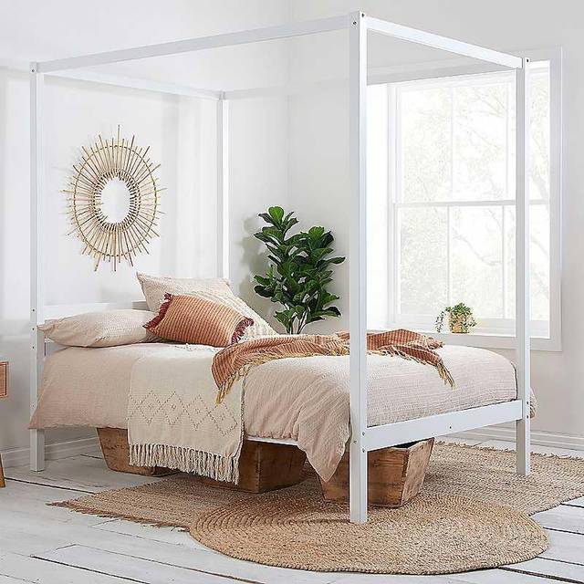 Four Poster Bed Double Birlea Mercia White 4FT6 Solid Pine Frame Canopy