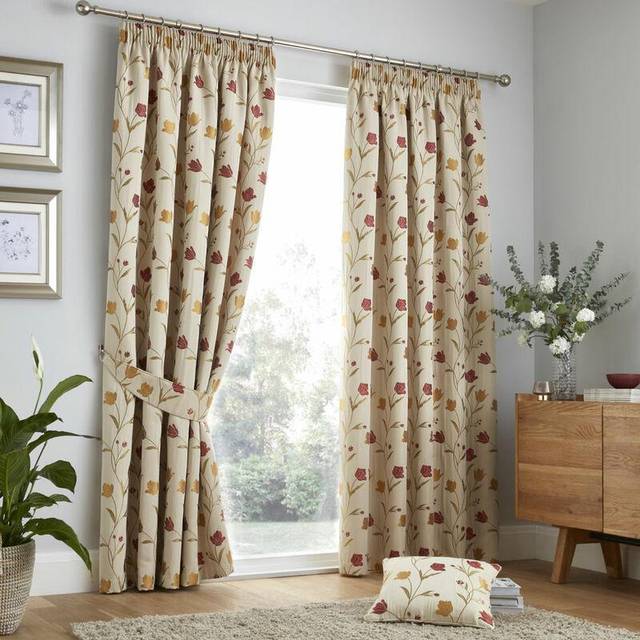 Juliette 100% Polyester Pencil Pleat Room Darkening Curtains - Red (Width 168 x Drop 229cm)