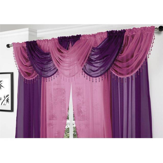 Alan Symonds - Voile Curtain Swag Beaded Crystals Cerise