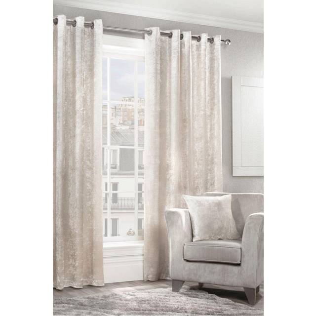 Crushed Velvet Ready Made Eyelet Curtains Cream