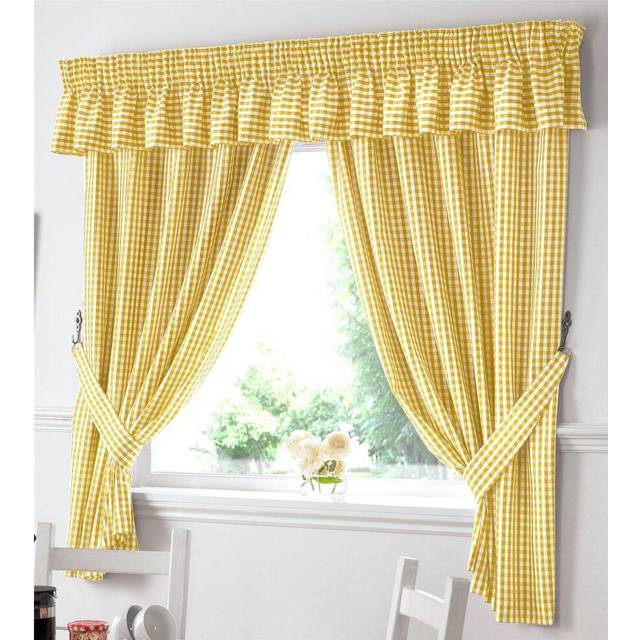 Alan Symonds Gingham köksgardiner gul 46 x 54, 117 l x 137 h centimeter
