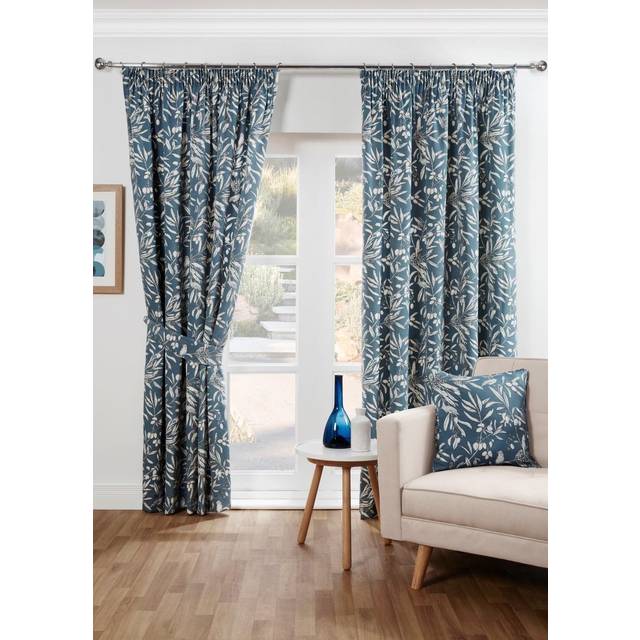 Aviary Ready Made Pencil Pleat Curtains Bluebell