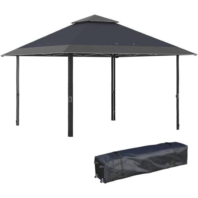 Outsunny 4 X 4m Pop-up Gazebo Double Roof Canopy Tent With Uv Proof, Roller Bag & Adjustable Legs Outdoor Party, Steel Frame, Grey