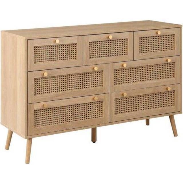 Croxley 7 Drawer Oak Rattan Chest of Drawers - Birlea - Brown - 7 Drawers