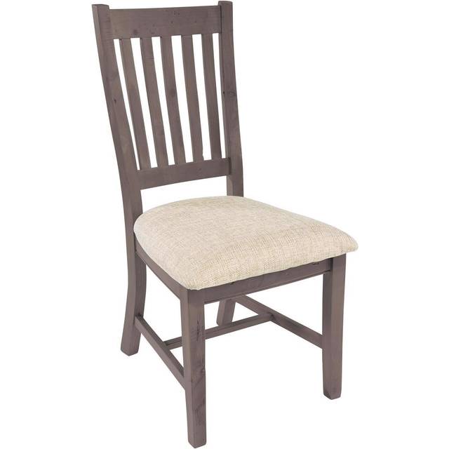Assembled pair of kitchen dining chairs pine fabric seat slat back brown