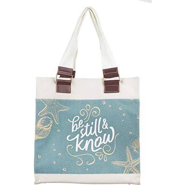 Christian Art Gifts Blue Canvas Tote Bag  Be Still and Know Psalm 46:1