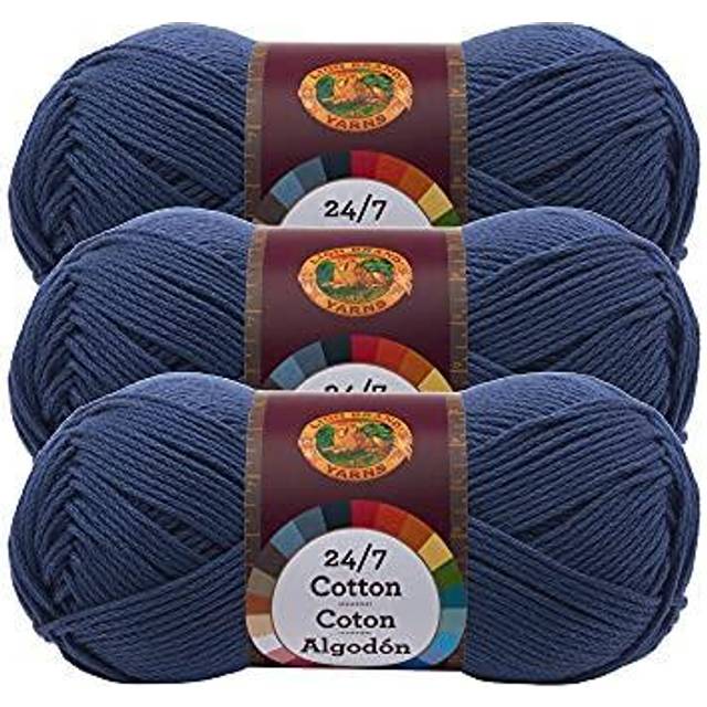 Lion Brand 24/7 Cotton Yarn  Yarn for Knitting  Crocheting  and Crafts  Navy  3 Pack