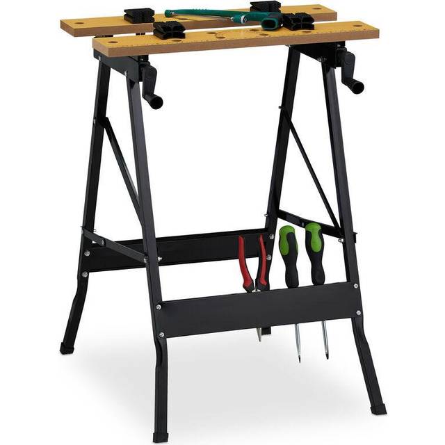 Relaxdays - Workbench, Foldable, Up to 100 kg, 4 Clamping Jaws, h x w x d: 75.5 x 56 x 62 cm, Natural/Black