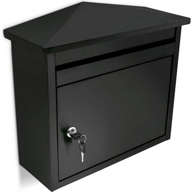 Relaxdays - Letter Box, 41 x 37 x 16 cm, Powder Coated Metal, Wall Mounted Mailbox, Weather-Resistant Iron, Black