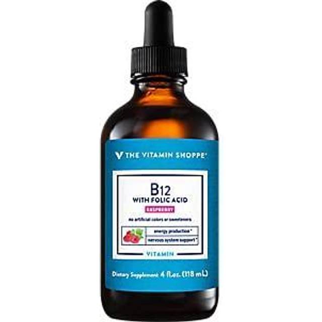 The Vitamin Shoppe  Vitamin B12 with Folic Acid  Raspberry  4 fl oz (118 ml)