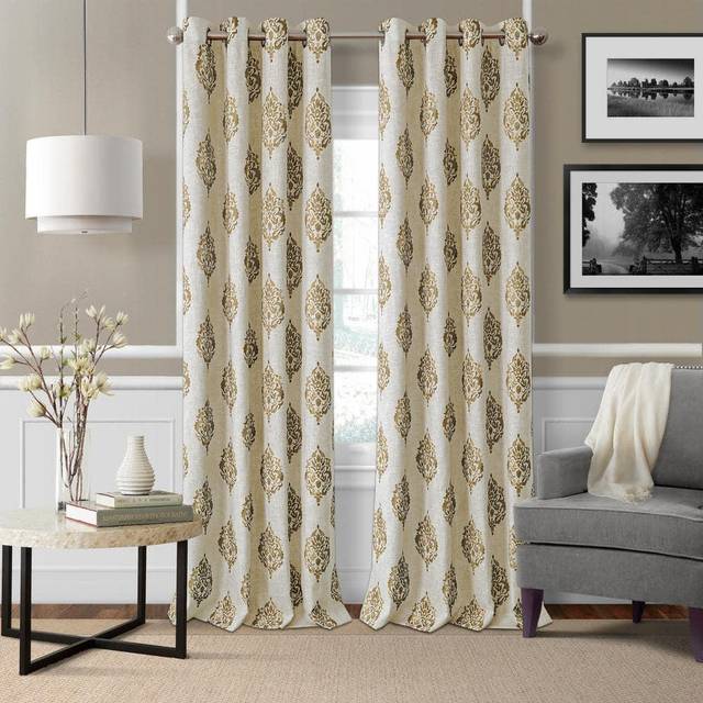 "Elrene Home Fashions Navara Medallion Room-Darkening Window Curtain  Single Panel  52"""""""" x 95"""""""" (1 Panel)  Natural"