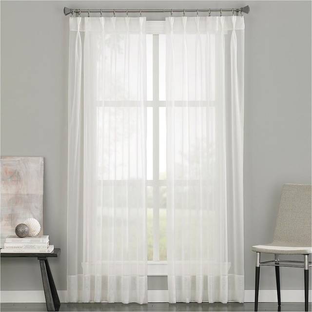 "Curtainworks Soho Voile Sheer Pinch Pleat Curtain Panel  29 by 132""""""""  Oyster"