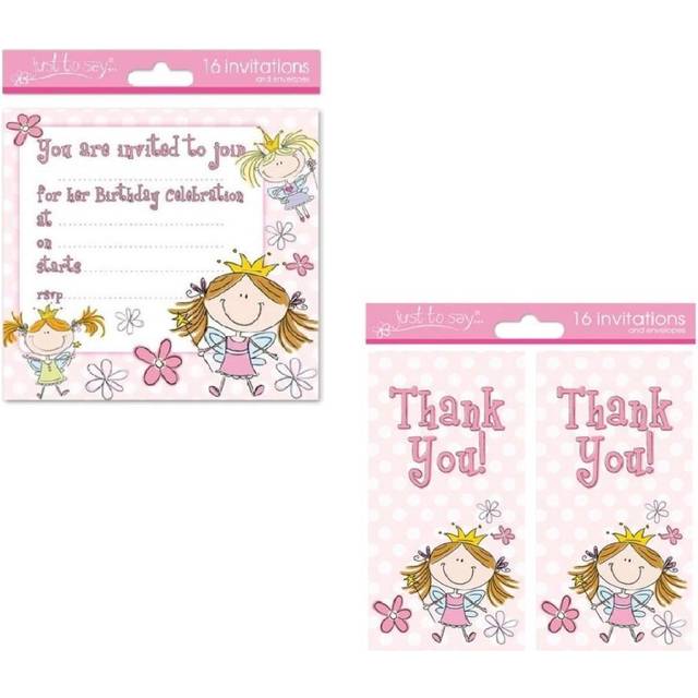 Pack of Girls 16 Fairys Invitations & 16 Matching Thank you Cards Birthday Parties