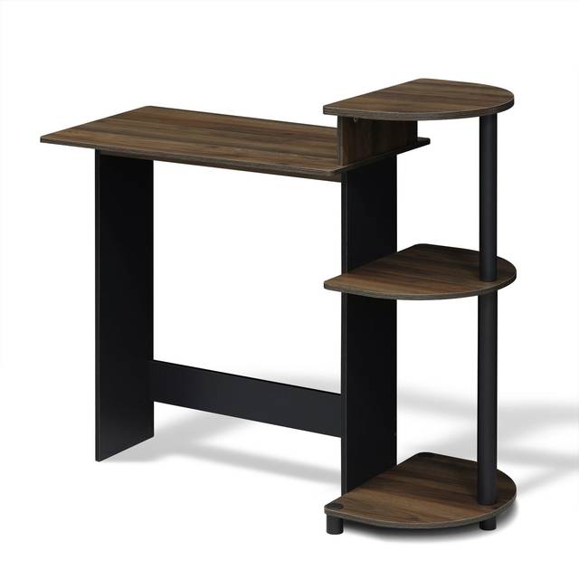 Furinno Kompakt datorskrivbord, arbetsskrivbord med hyllor, Columbia valnöt/svart, 99 (B) x 85,3 (H) x 39,4 (D) cm
