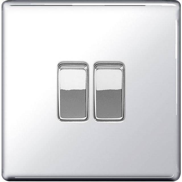 BG Screwless Flatplate Polished Chrome Double Switch, 10Ax 2 Way - FPC42