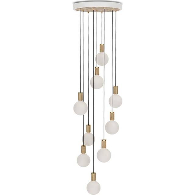 Tala Oak Nine Pendant Cluster Ceiling Light with Sphere IV ES LED Dim to Warm Globe Bulbs, White