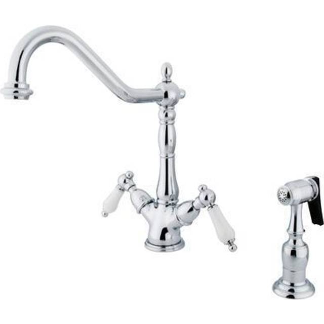 Kingston Brass KS1231PLBS Heritage 2-Handle Kitchen Faucet with Brass Sprayer and 8-Inch Plate  Polished Chrome