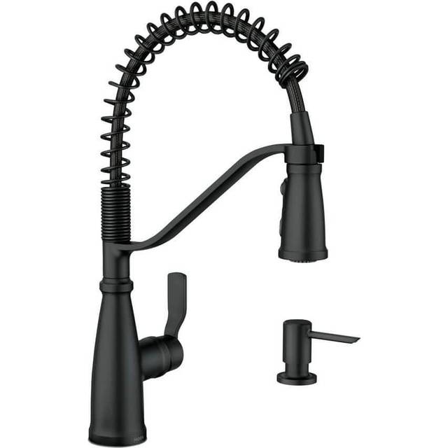 Moen Nolia Matte Black OneHandle PreRinse Spring Kitchen Faucet with Pull Down Sprayer  Single Hole Kitchen Sink Faucet with S