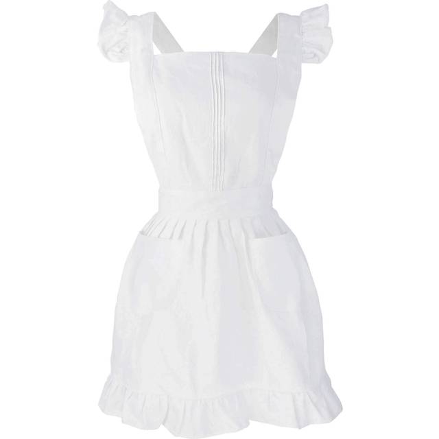 LilMents Retro Adjustable Ruffle Apron Kitchen Cooking Baking Cleaning Maid Costume (White)