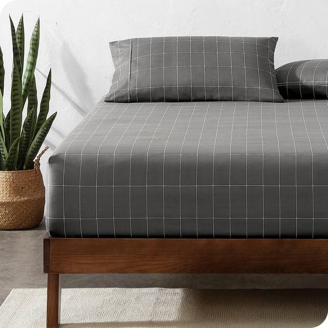 Bare Home Fitted Bottom Sheet Queen Size - Premium 1800 Microfiber - Ultra-Soft Hotel Luxury - Deep Pocket - Durable and Long Lasting (Queen  Grid - G
