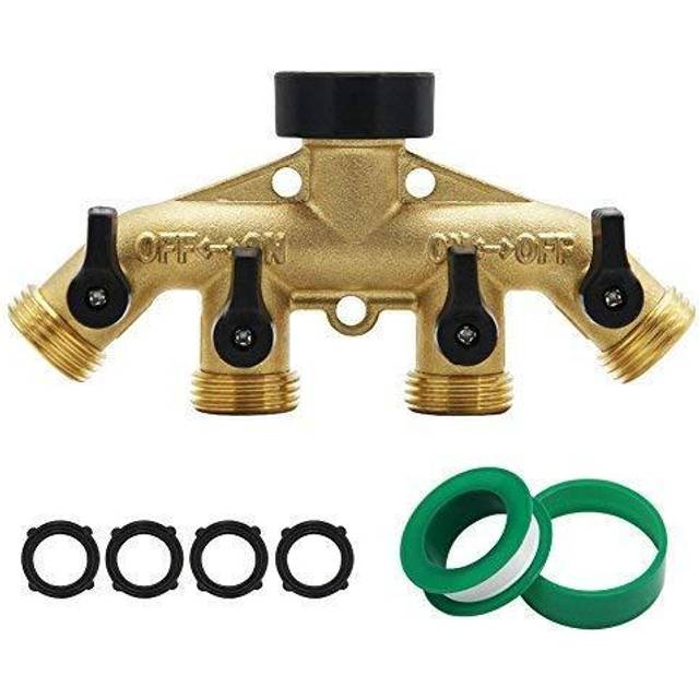 "Maggift 4 Way Brass Hose Splitter, Heavy Duty Garden Hose Connector with 4 Shut-Off Valves 3/4"""