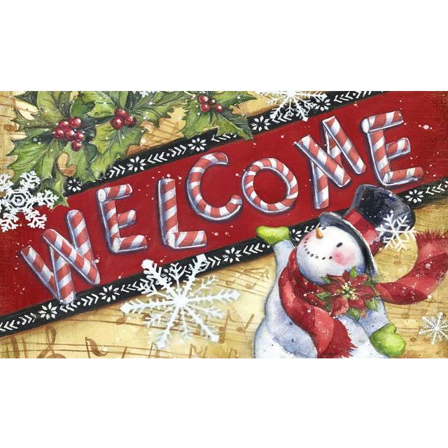 Toland Home Garden 800112 Candy Cane Snowman Winter Door Mat 18x30 Inch Welcome Outdoor Doormat for Entryway Indoor Entrance