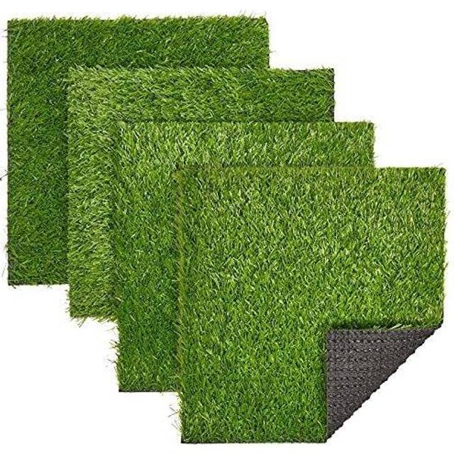 Juvale 4-Pack Artificial Grass Mats - Faux Grass  Fake Turf Panels for Wall  Balcony  Patio  Outdoor Decor (12x12 in)