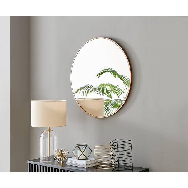 Emma 80cm Medium Art Deco Metal Frame Round Hallway Bedroom Dining And Living Room Wall Mirror - Copper - One Size