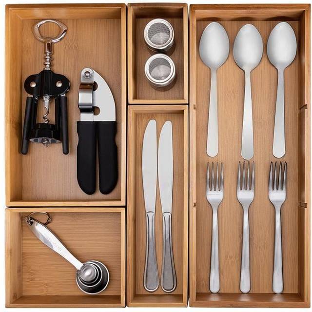 Seville Classics Bamboo Premium Organizer Storage Bins for Kitchen Silverware  Pantry  Closet  Office Desk  Pens  Utensils  Makeup  K Cup  Bamboo  Bin
