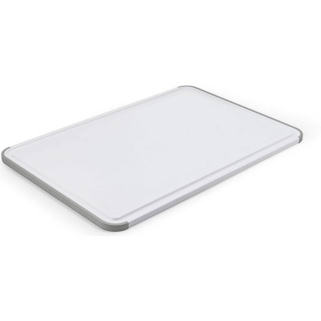 KitchenAid Classic Plastic Cutting Board with Perimeter Trench and Non Slip Edges  Dishwasher Safe  12 inch x 18 inch  White and Gray
